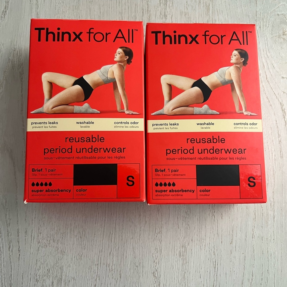 2 Packs Thinx for All Period Underwear Panties Black Super Absorption Size S
